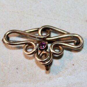 Antique 1800s German Solid 10k Gold and Amethyst Brooch Pin  2.85g